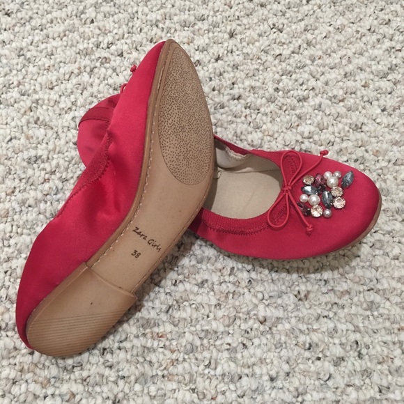 Zara Girls Pink Blush Jeweled Ballet Flats in 38 - Picture 6 of 7